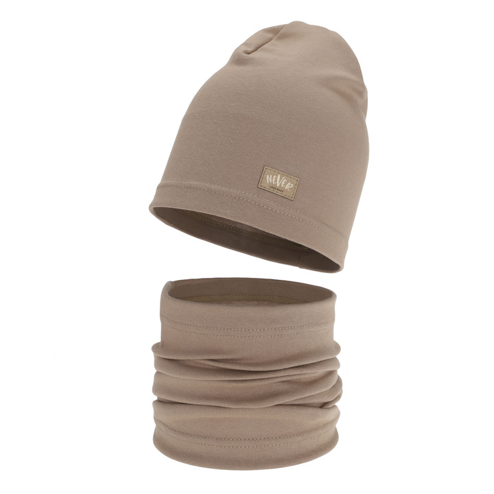 Herbst und Frühlingsset Mädchen: Mütze und Schlauchschal, beige, aus Baumwolle, Torila