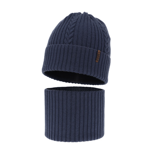 Winterset für Jungen: Mütze und Schlauchschal 100% extrafeine Merinowolle in Blau Wilson