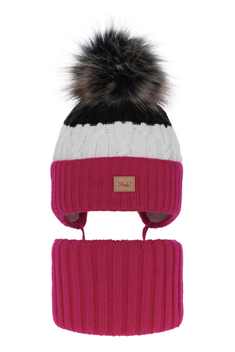 Winterset Mädchen: Mütze und Schlauchschal mit Bommel Rosa Riviera