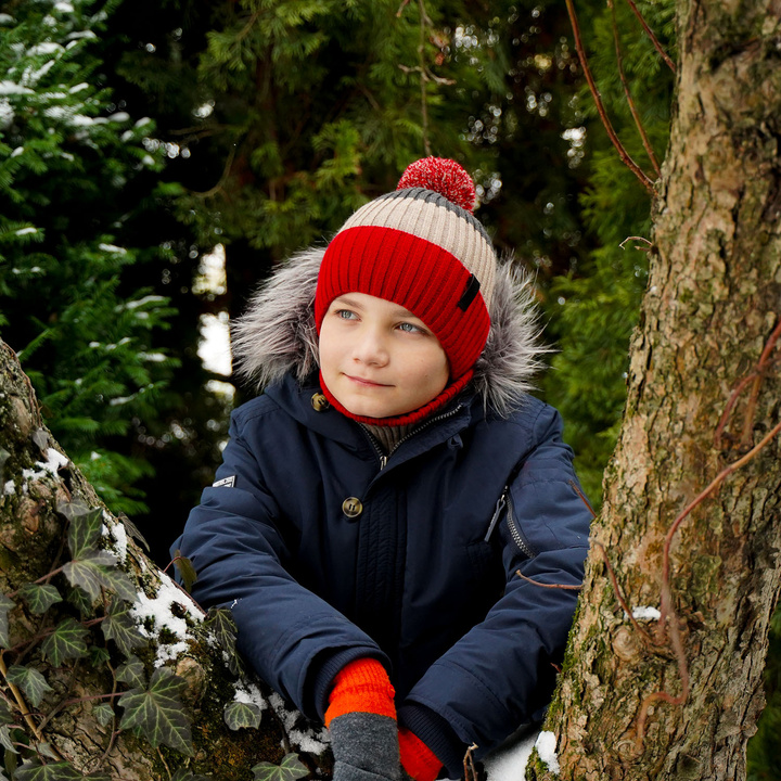 Winterset Jungen: Mütze und Schlauchschal mit Bommel khaki Karson