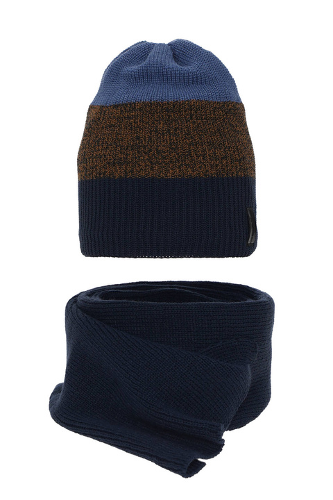 Winterset Jungen: Mütze und Schal Navy Blau Sonik