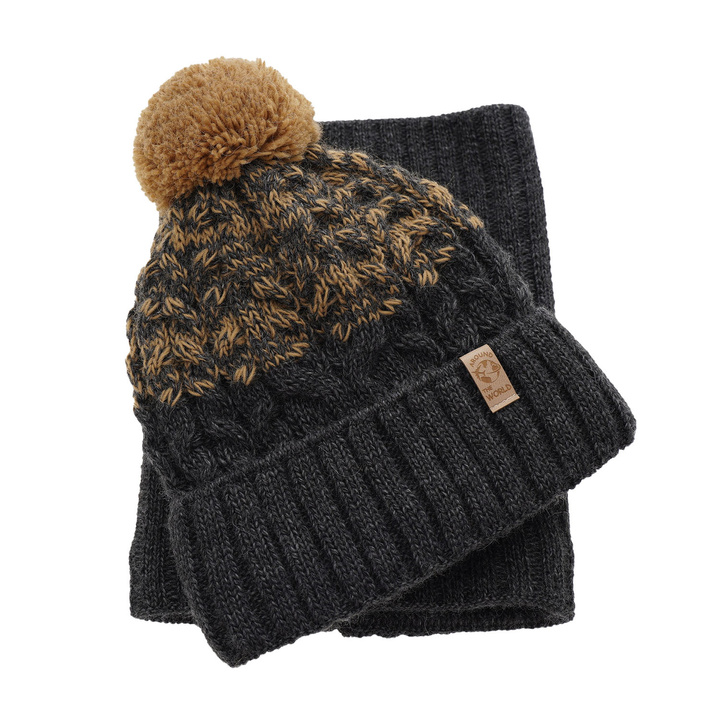 Winterset Jungen: Mütze und Schlauchschal mit Bommel Khaki Travis
