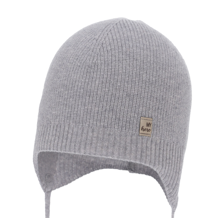 Herbst und Frühlingsmütze für Jungen, grau, mit Merinowolle und Kaschmir, wiązana, Tono