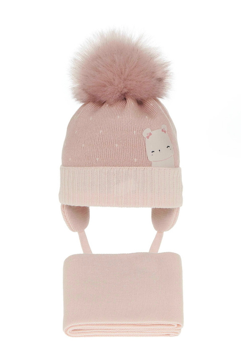 Winterset Mädchen: Mütze und Schal mit Bommel Rosa Lori