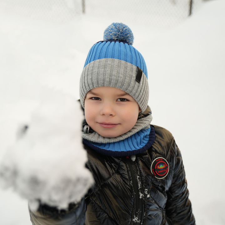 Winterset Jungen: Mütze und Schlauchschal mit Bommel Rot Karson