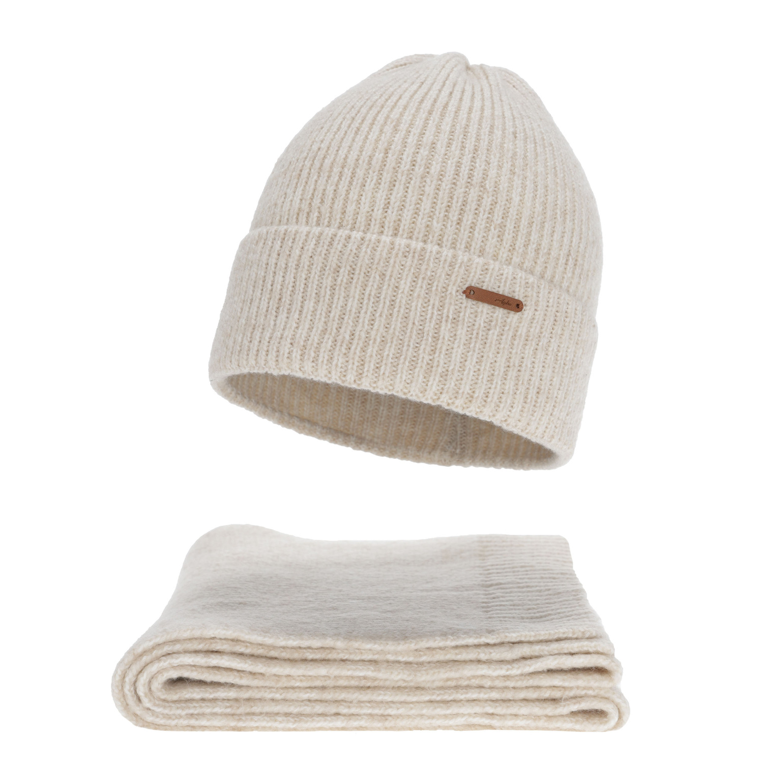 Winterset Damen: Mütze und Schal, Winter, hellbeige, mit Merinowolle, Seala