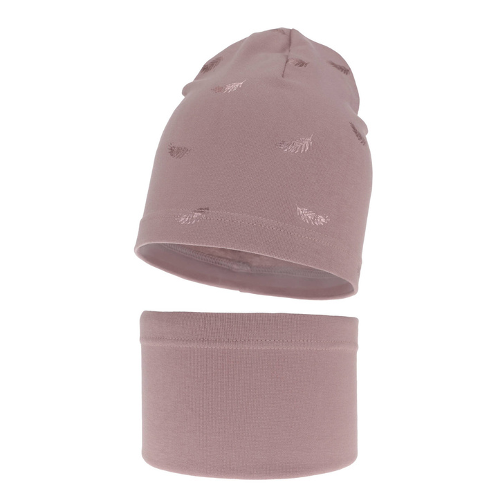 Herbst und Frühlingsset Mädchen baumwolle: Mütze und Schlauchschal Rosa Florena