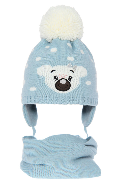 Winterset Mädchen: Mütze und Schlauchschal mit Bommel Light blue Siena