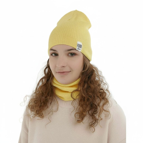 Herbst und Frühlingsset Mädchen: Mütze und Schlauchschal, mit Baumwolle, Gelb Farinka