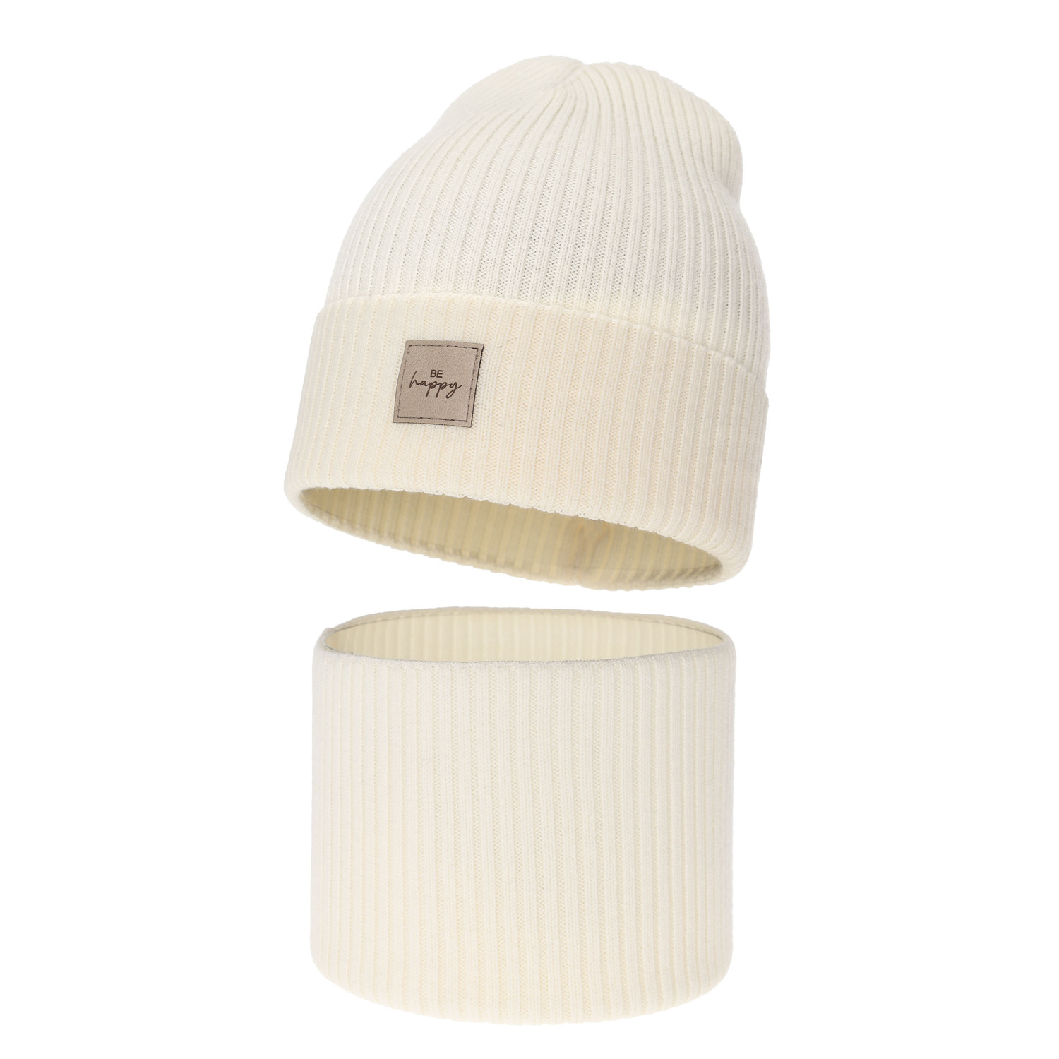 Herbst und Frühlingsset Mädchen: Mütze und Schlauchschal, 100% Merinowolle, Cremefarben, Vanita