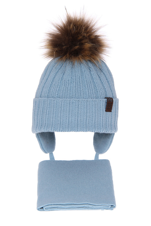 Winterset Jungen: Mütze und Schal mit Bommel Light blue Wiko