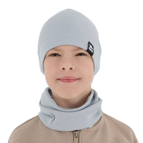 Herbst und Frühlingsset Jungen: Mütze und Schlauchschal, dunkelbeige, Baumwolle, Rumel