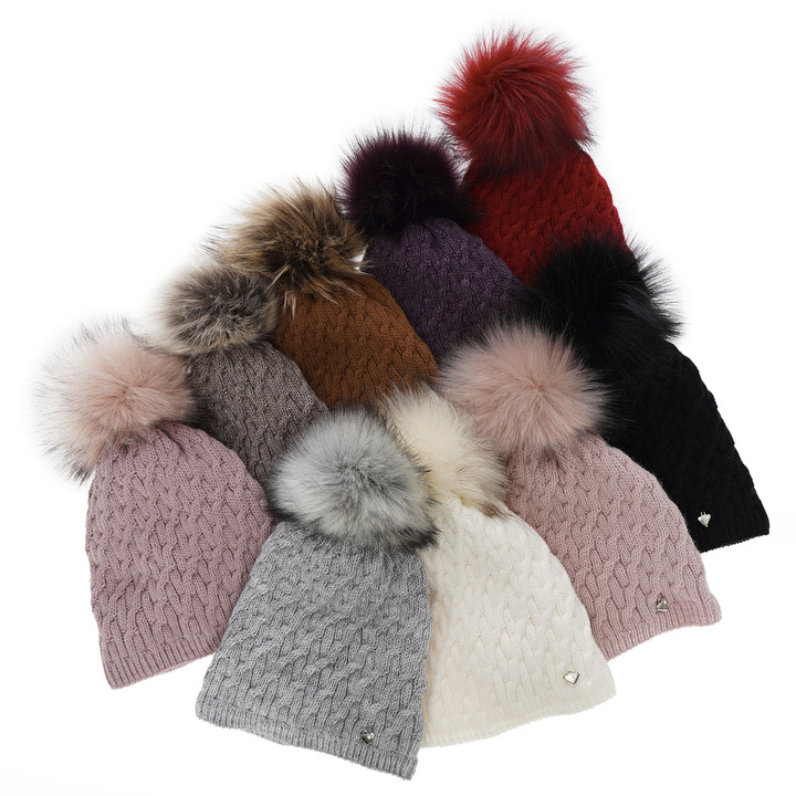 Wintermütze Damen mit Bommel Violett Kaskada