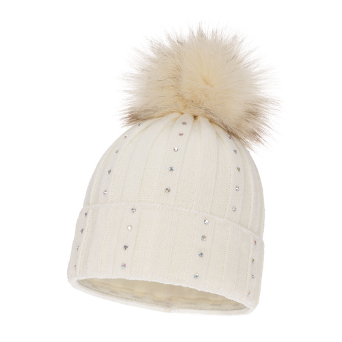 Wintermütze Damen mit Bommel Cremefarben Mada