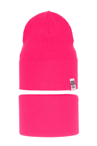 Herbst und Frühlingsset Mädchen: Mütze und Schlauchschal, mit Baumwolle, Rosa Farinka