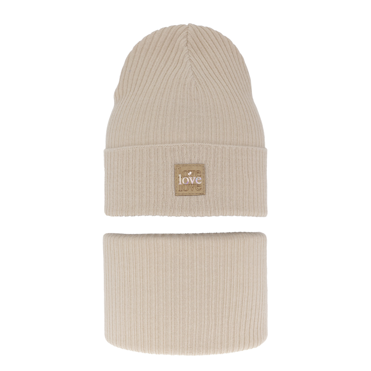 Herbst und Frühlingsset Mädchen: Mütze und Schlauchschal, mit Baumwolle, Beige Furora