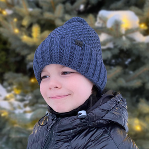 Wintermütze Jungen mit Bommel Blau Polins 