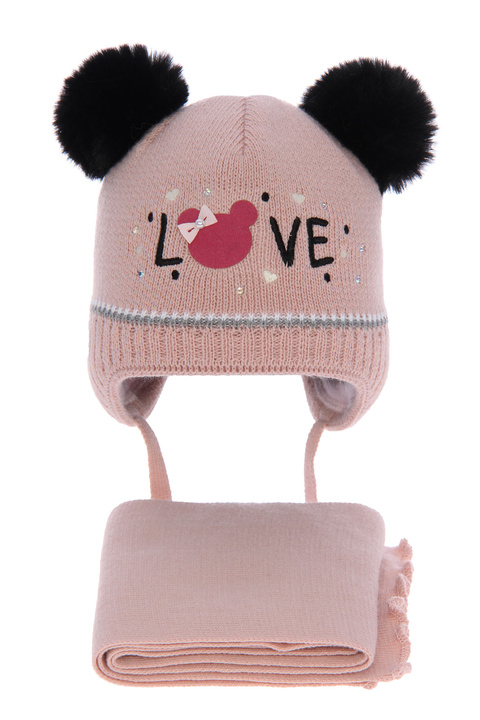 Winterset Mädchen: Mütze und Schal mit Bommel Rosa Alina