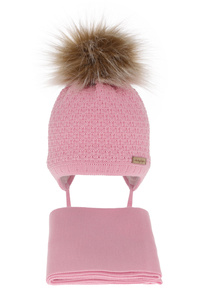 Winterset für Mädchen: Mütze und Schal mit Bommel in Rosa Clotilde
