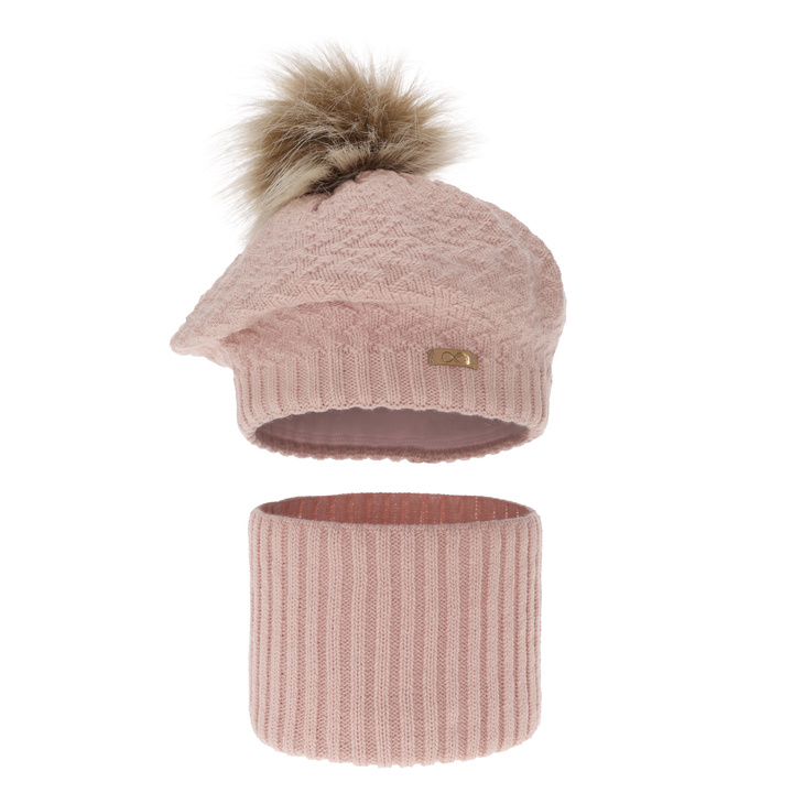 Winterset Mädchen: Mütze und Schlauchschal mit Bommel Rosa Atene