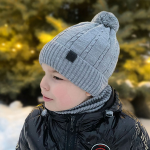 Winterset Jungen: Mütze und Schlauchschal mit Bommel Navy Blau Deny