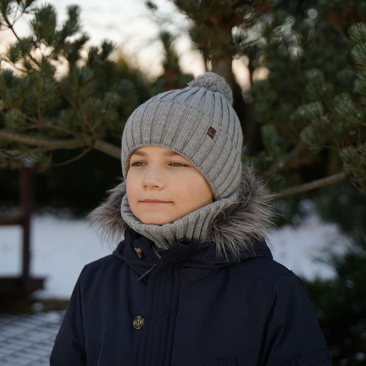 Winterset Jungen: Mütze und Schlauchschal mit Bommel Blau Wiliam