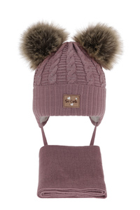 Winterset Mädchen: Mütze mit glänzendem Faden (Lurex) und Schal mit zwei Bommeln Rosa Klarita