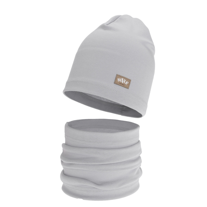 Herbst und Frühlingsset Mädchen: Mütze und Schlauchschal, grau, Baumwolle, Torila