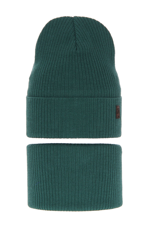 Herbst und Frühlingsset Jungen: Mütze und Schlauchschal, mit Baumwolle, Grün Dragon