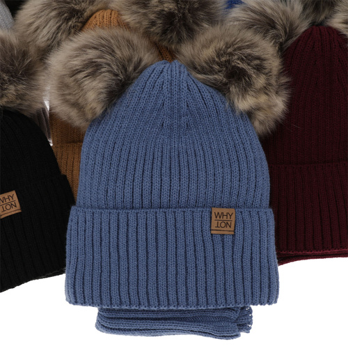 Winterset für Jungen: Mütze und Schlauchschal mit zwei Bommeln Schwarz Oxford