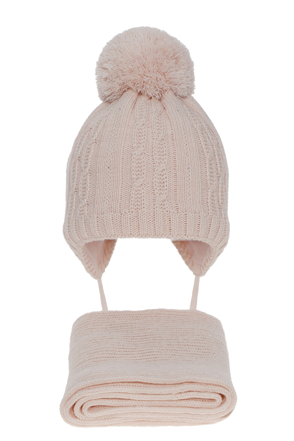 Winterset Mädchen: Mütze und Schal mit Bommel Rosa Candy