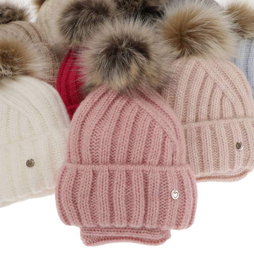 Winterset Mädchen: Mütze und Schlauchschal mit Bommel Rot Polaris