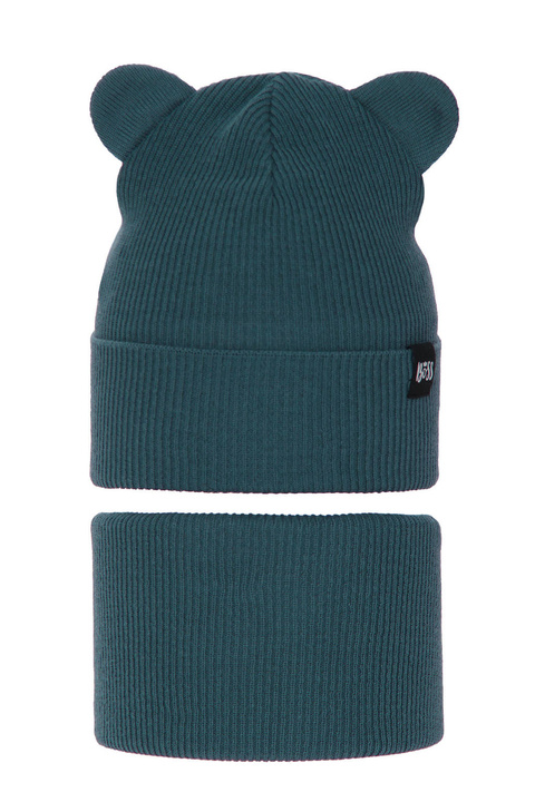 Herbst und Frühlingsset Jungen: Mütze und Schlauchschal, mit Baumwolle, Blau Grajan