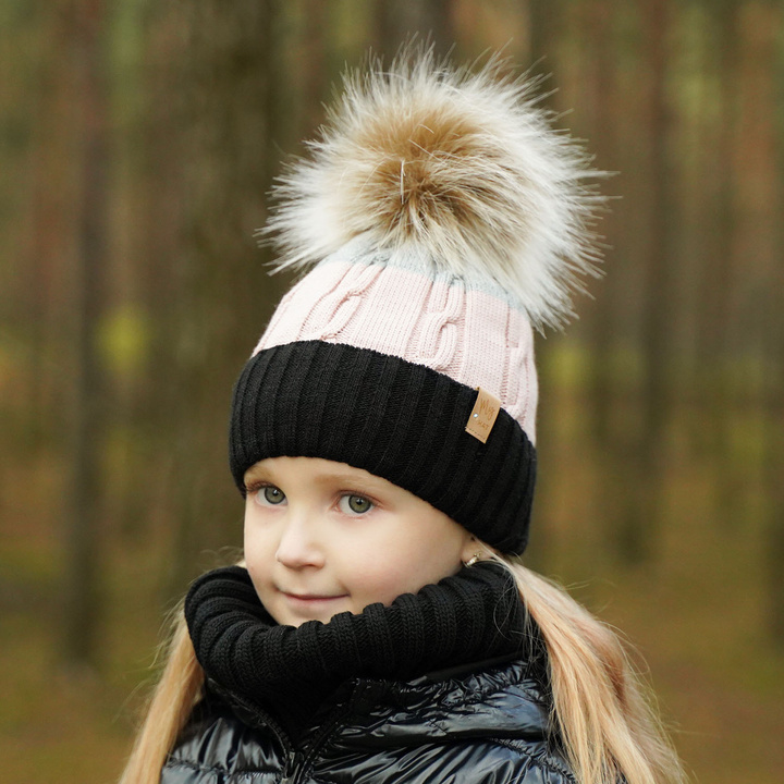Winterset Mädchen: Mütze und Schlauchschal mit Bommel Rosa Karmelita