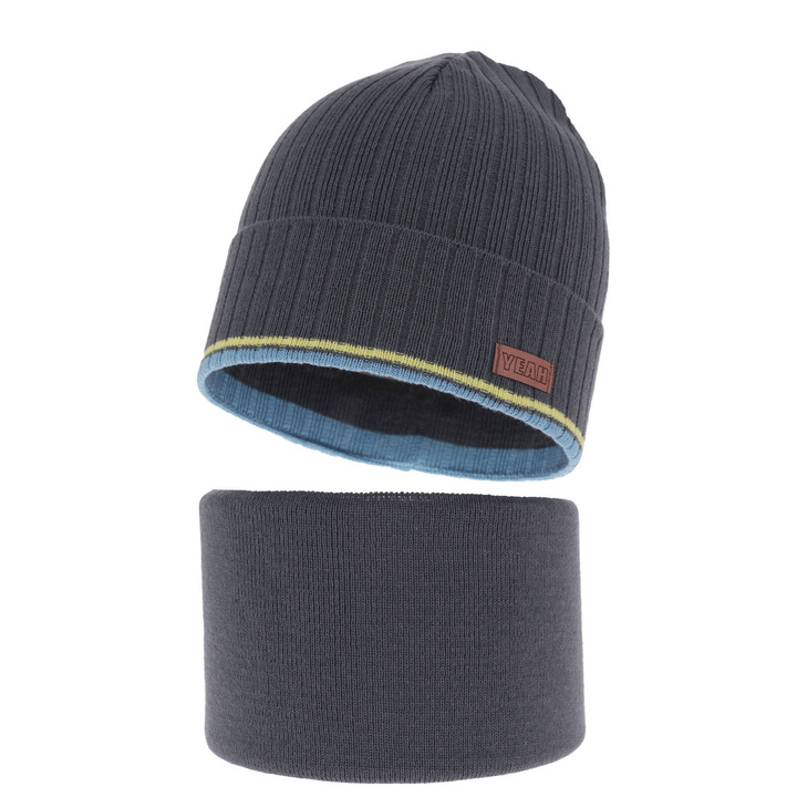 Herbst und Frühlingsset Jungen: Mütze und Schlauchschal, mit Baumwolle, Grau London