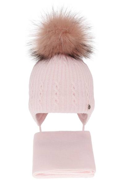 Winterset für Mädchen: Mütze und Schal mit Bommel in Rosa Amana