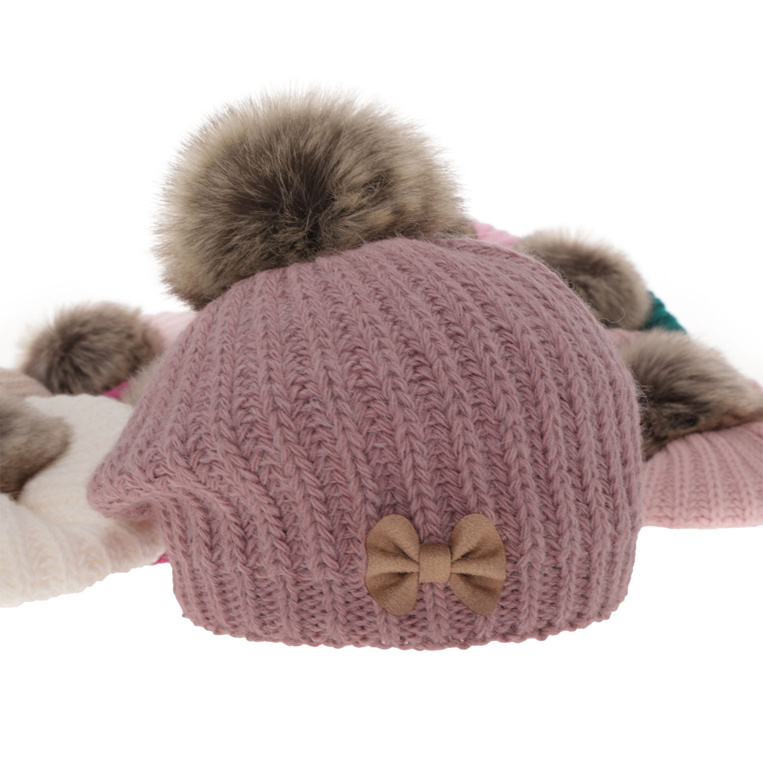 Winterset Mädchen: Mütze und Schlauchschal mit Bommel Rosa Polinezja