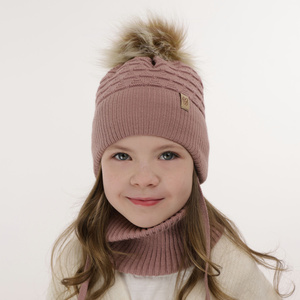 Winterset für Mädchen: Mütze und Schlauchschal mit Bommel in Beige Egeria