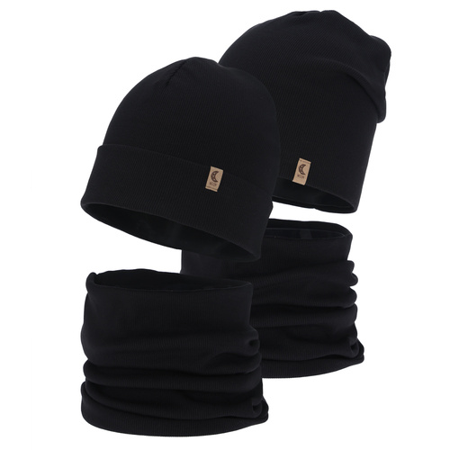 Herbst und Frühlingsset Mädchen: Mütze und Schlauchschal, schwarz, Baumwolle, Bravura