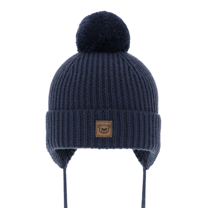 Wintermütze Jungen 100% extrafeine Merinowolle, gefüttert mit Wollfleece Navy Blau Tacco