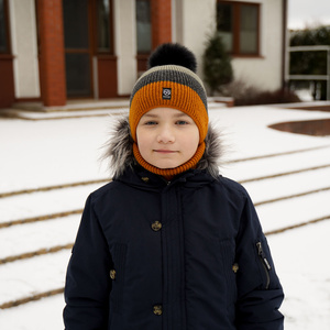 Winterset Jungen: Mütze und Schlauchschal mit Bommel Honig Arkady