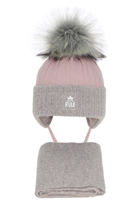 Winterset Mädchen: Mütze und Schal mit Bommel Rosa Sindi