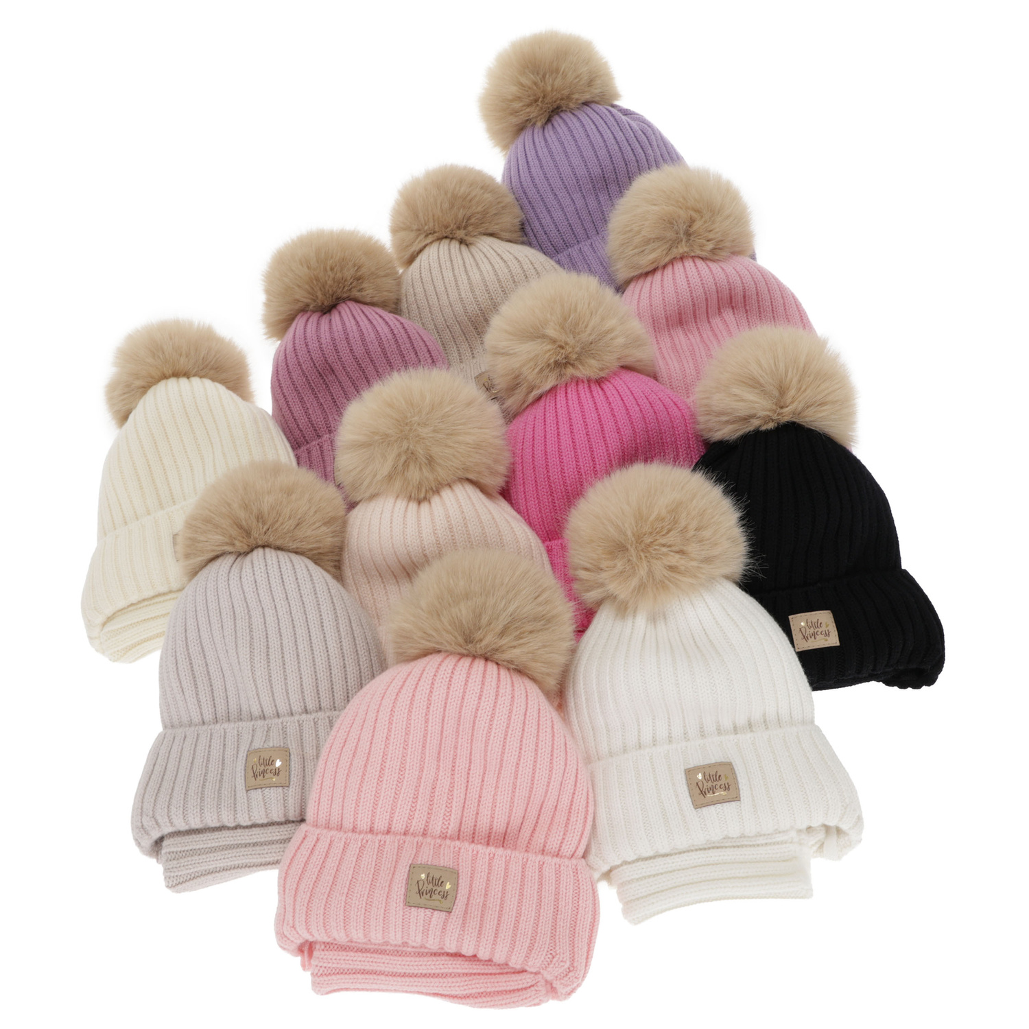 Winterset Mädchen: Mütze und Schlauchschal, beige, 100% Merinowolle, gebunden, Baumwollfutter, Malesia