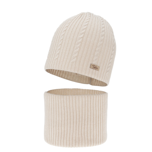 Herbst und Frühlingsset Mädchen: Mütze und Schlauchschal, beige, mit Baumwolle, Ordesa