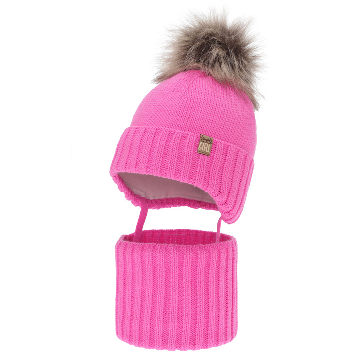 Winterset Mädchen: Mütze und Schlauchschal, Winter, rosa, mit Bommel, Primula