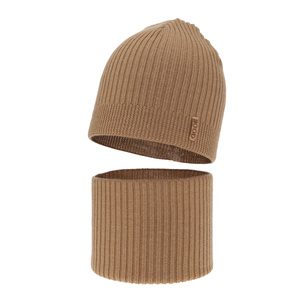 Herbst und Frühlingsset Jungen: Mütze und Schlauchschal 100% extrafeine Merinowolle Camel Chester