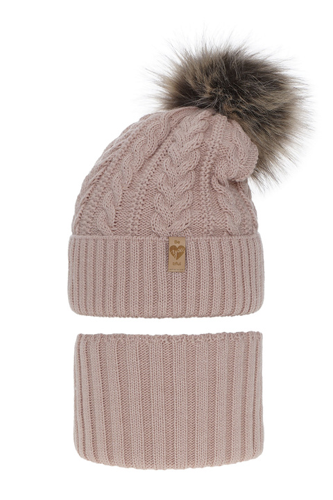 Winterset Mädchen: Mütze und Schlauchschal mit Bommel Rosa Yoshi