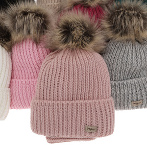 Winterset Mädchen: Mütze und Schlauchschal mit Bommel Schwarz Willow