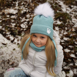 Winterset Mädchen: Mütze und Schlauchschal mit Bommel Grau Narnia