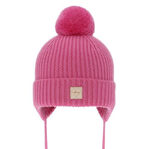 Wintermütze für Mädchen aus 100% extrafeiner Merinowolle, gefüttert mit Wollfleece in Rosa Havana